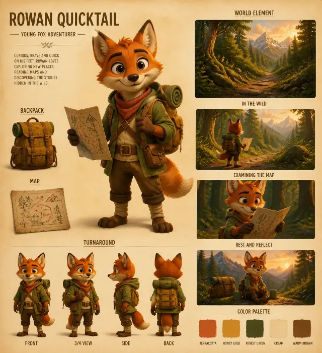 3D Animated Fox Adventurer World Sheet