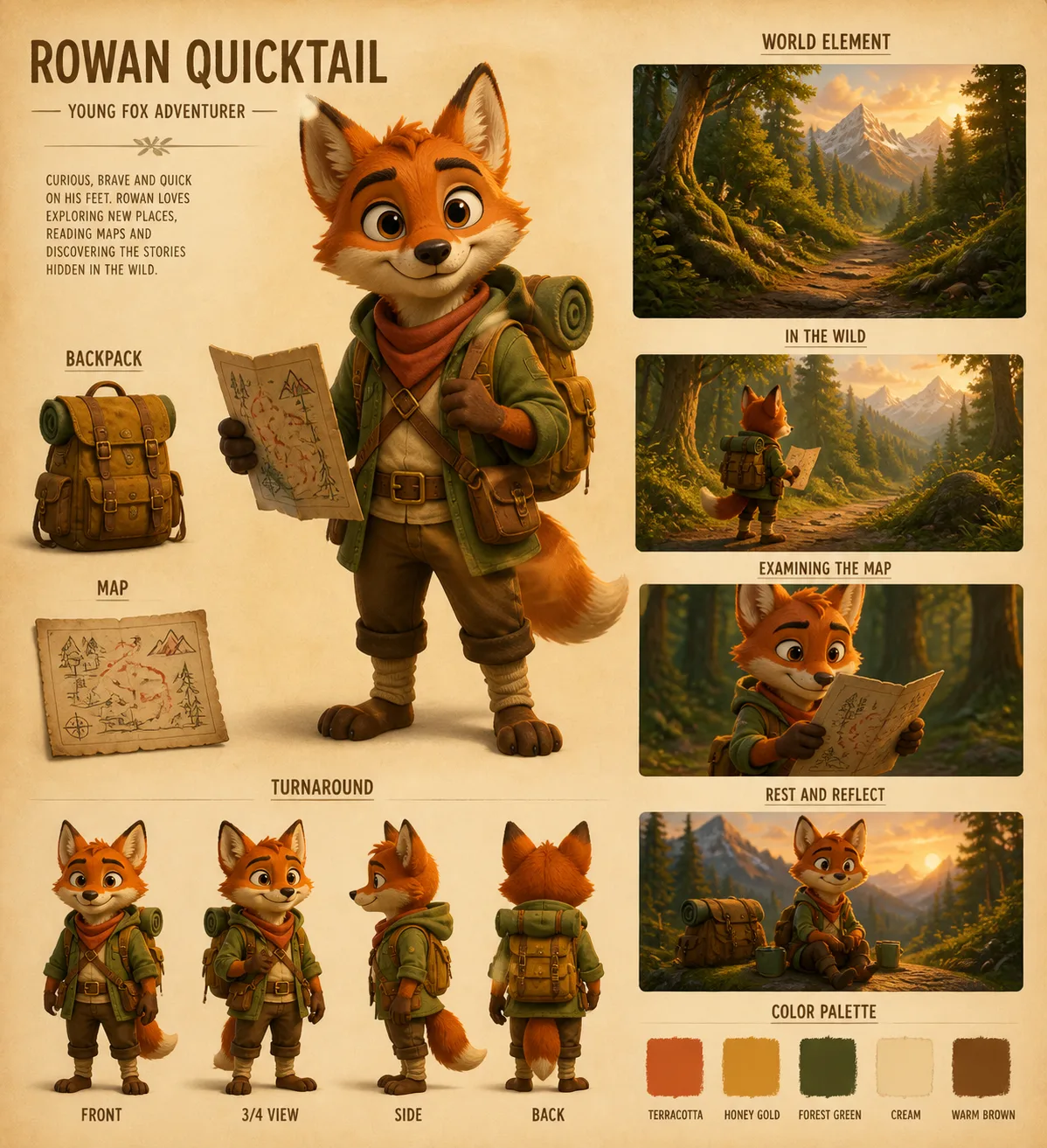 3D Animated Fox Adventurer World Sheet
