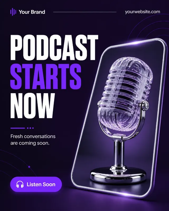 3D Glass Microphone Podcast Launch Post