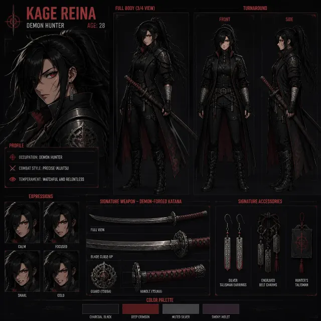Anime Demon Hunter Full Reference Sheet