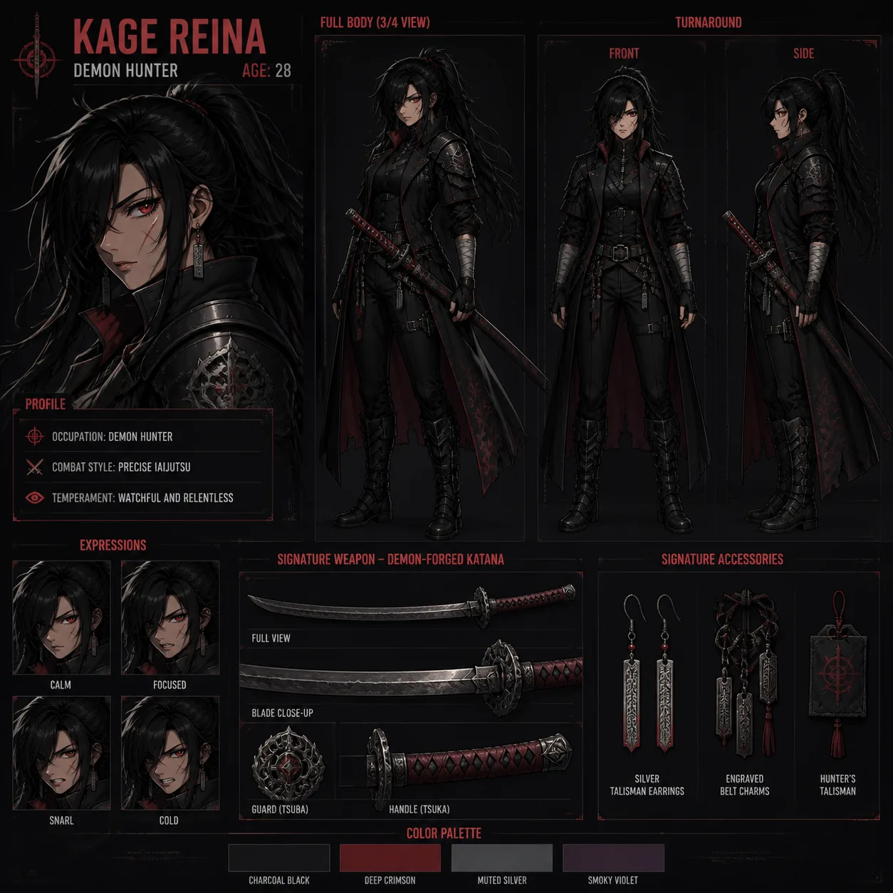 Anime Demon Hunter Full Reference Sheet