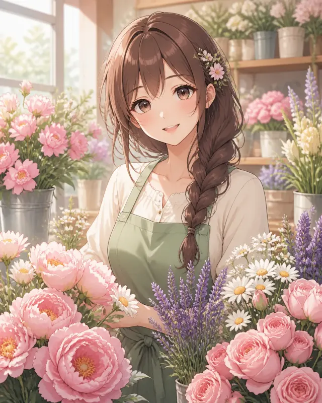 Anime Flower Shop Girl Illustration