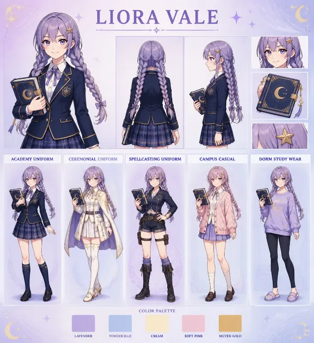 Anime Magical Academy Outfit Variation Sheet