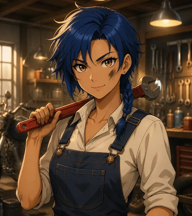 Anime Mechanic Woman Workshop Portrait