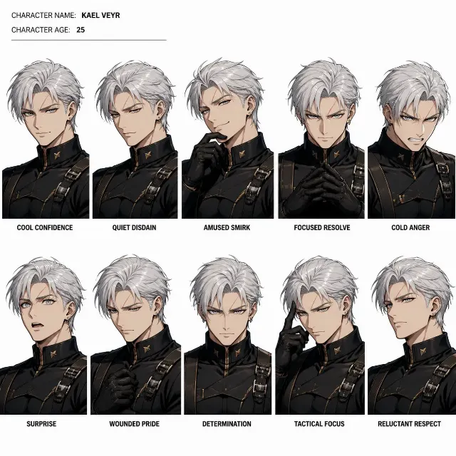 Anime Rival Character Expression Sheet
