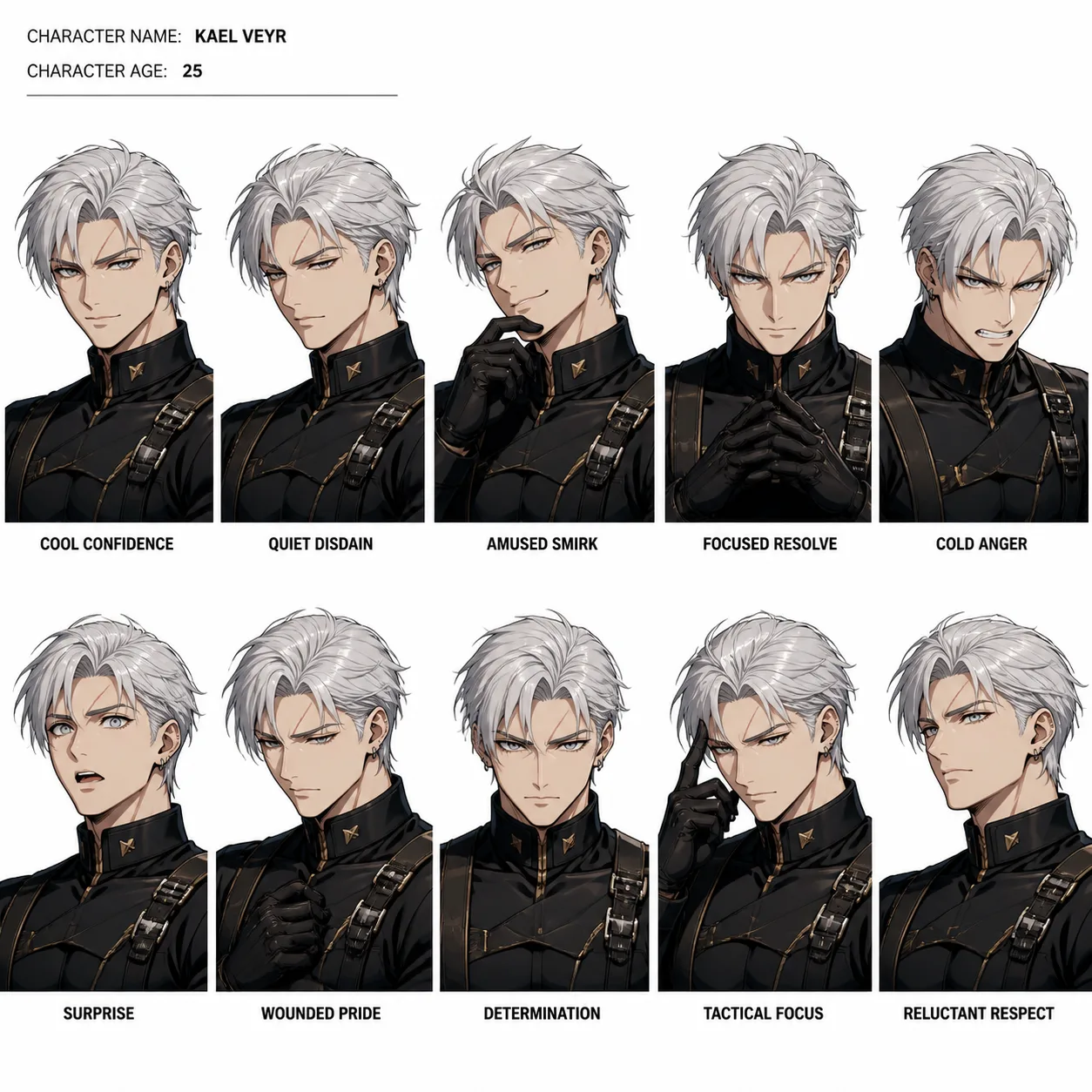 Anime Rival Character Expression Sheet