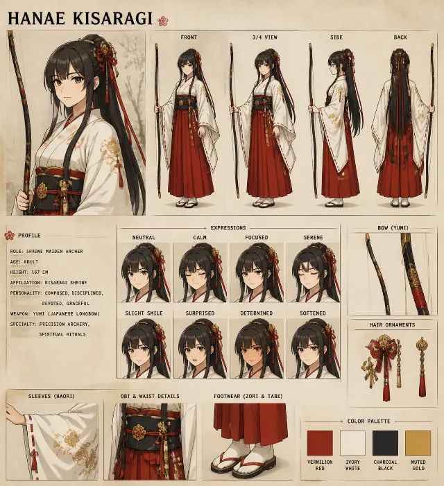 Anime Shrine Maiden Character Reference Sheet