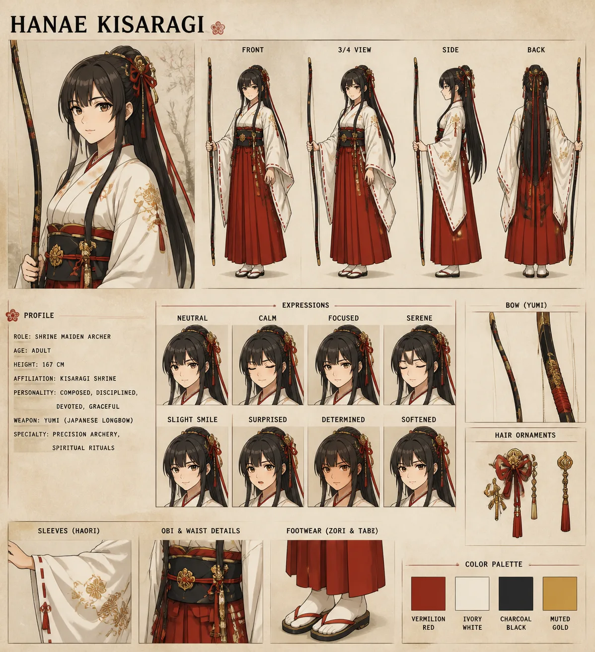 Anime Shrine Maiden Character Reference Sheet