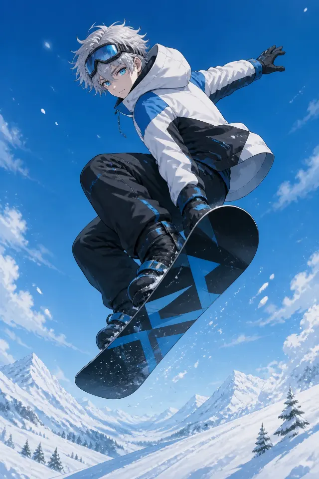 Anime Snowboarder Midair Winter Illustration