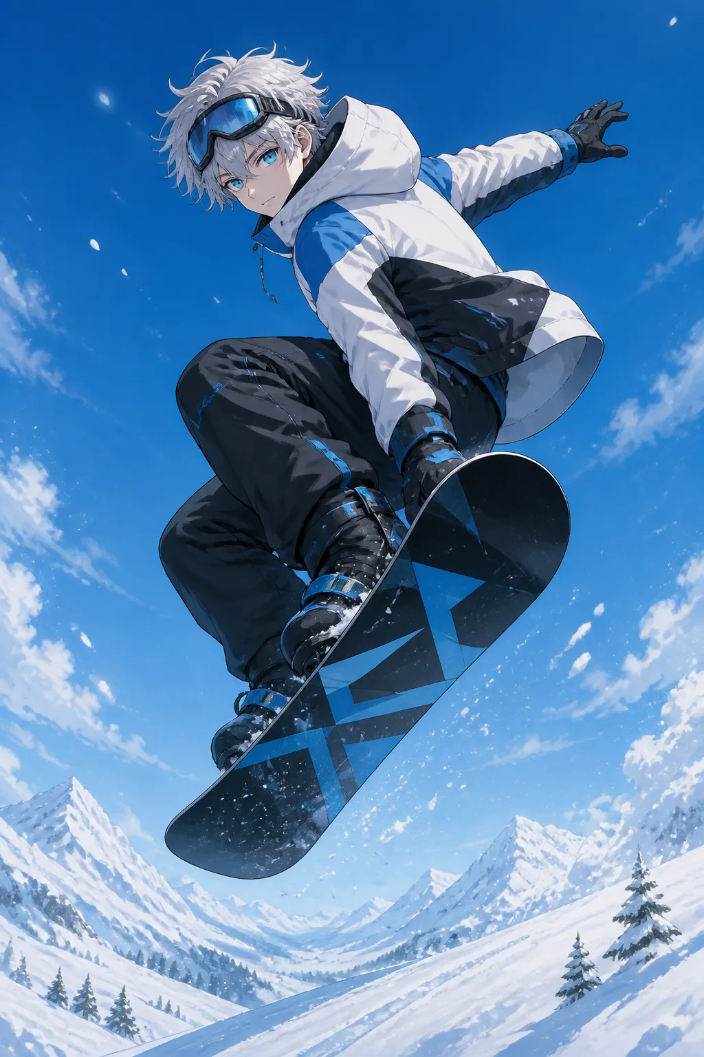 Anime Snowboarder Midair Winter Illustration