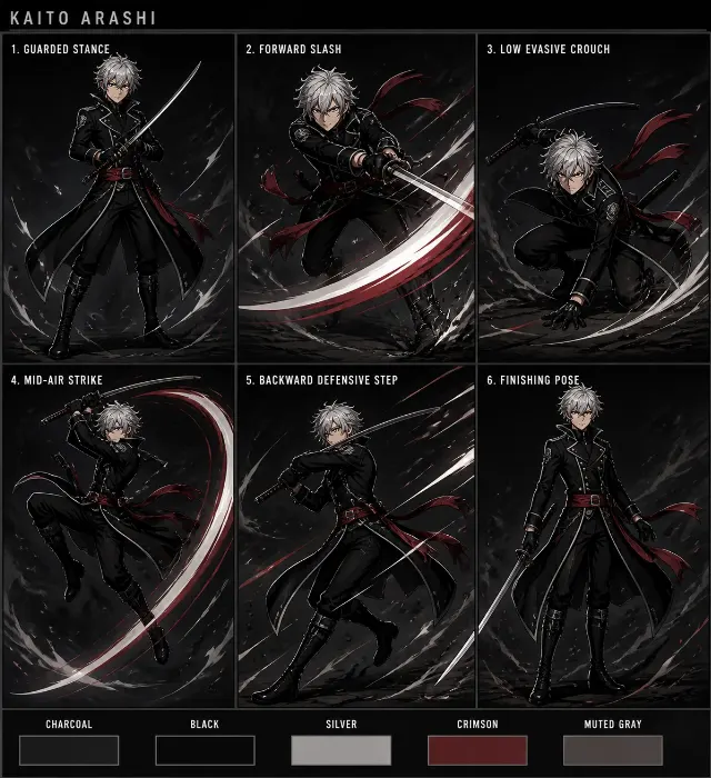 Anime Swordsman Dynamic Pose Sheet