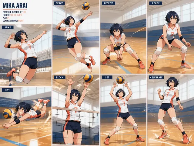 Anime Volleyball Player Pose Sheet