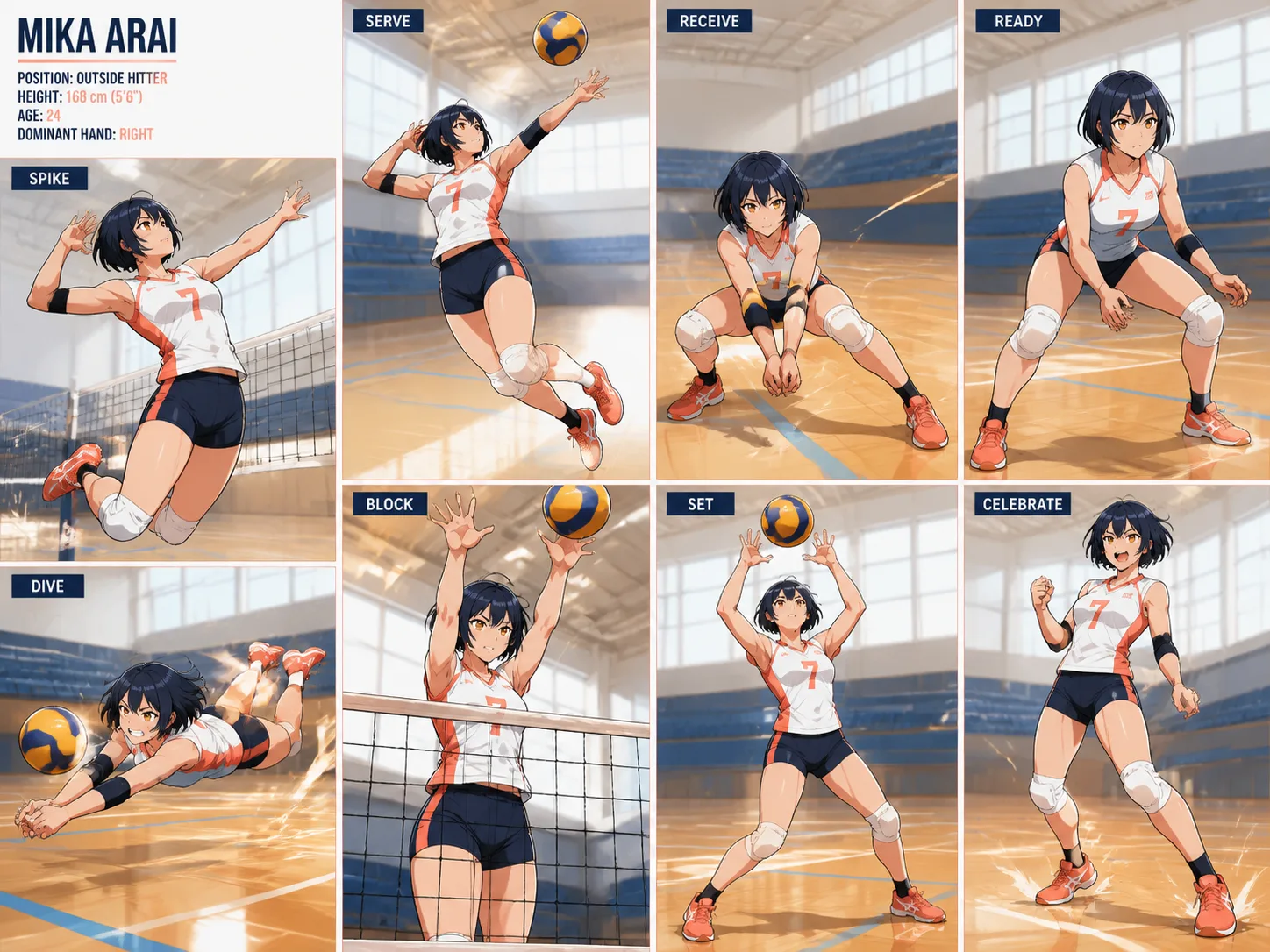 Anime Volleyball Player Pose Sheet