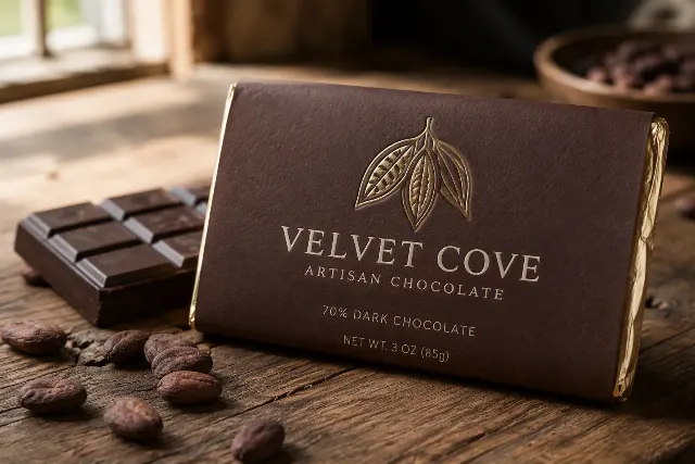 Artisan Chocolate Wrapper Logo Mockup