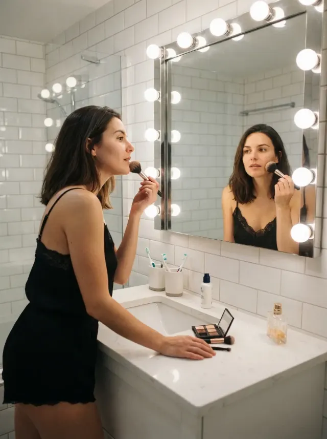 Bathroom Mirror Makeup Side Portrait