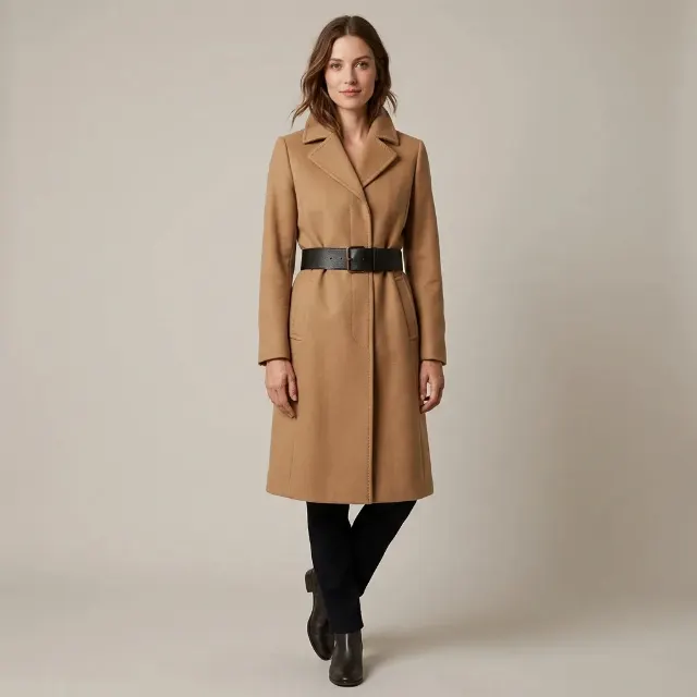 Belted Wool Coat E-Commerce Model Photo
