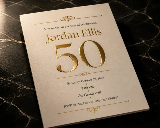 Black And Gold Foil 50th Birthday Invitation