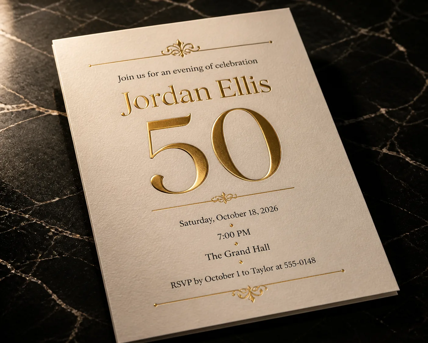 Black And Gold Foil 50th Birthday Invitation
