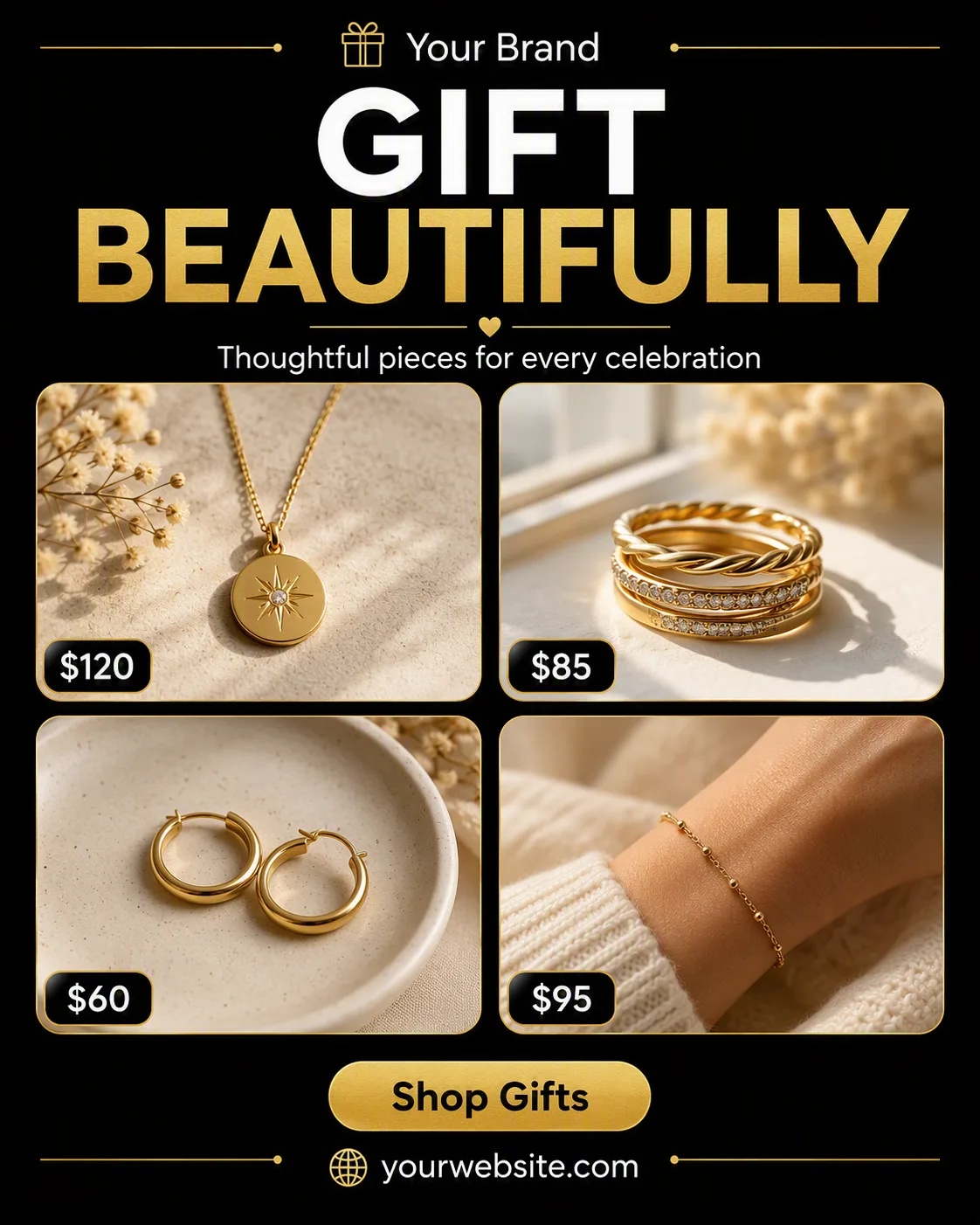 Black And Gold Jewelry Gift Guide Post