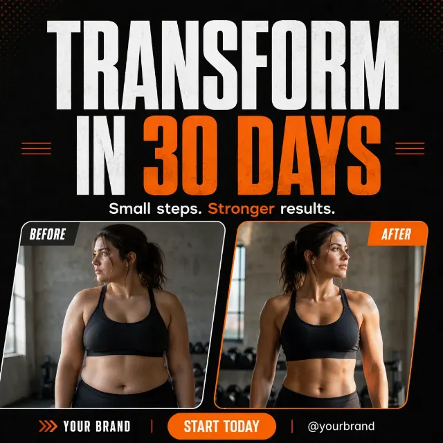 Black And Orange Fitness Transformation Post