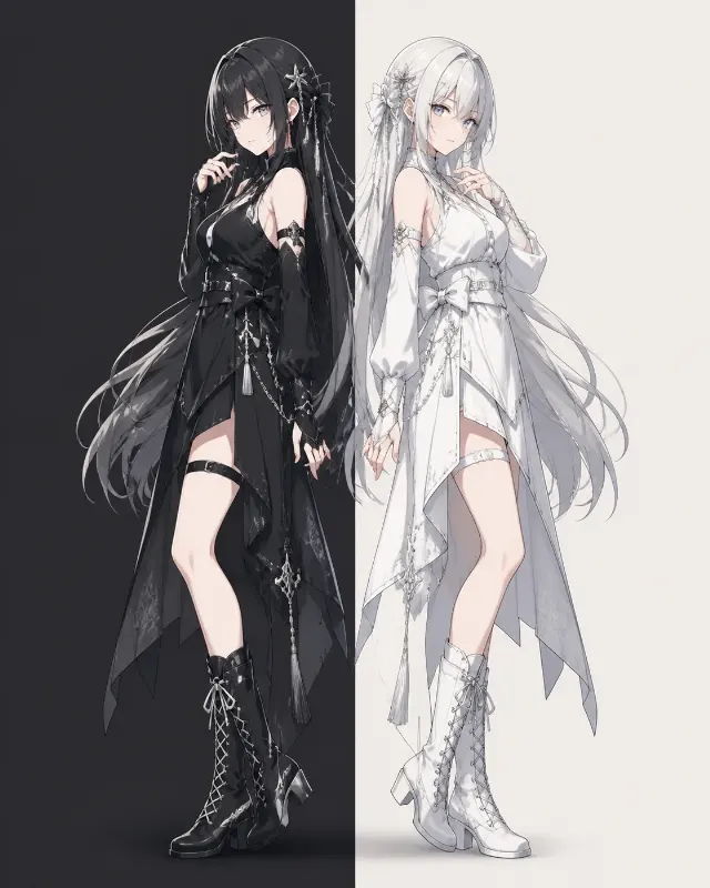Black And White Anime Twins Illustration