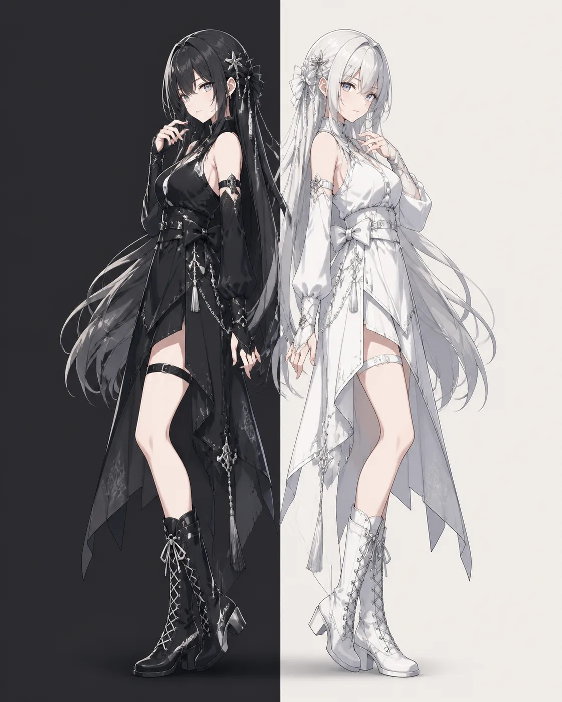 Black And White Anime Twins Illustration
