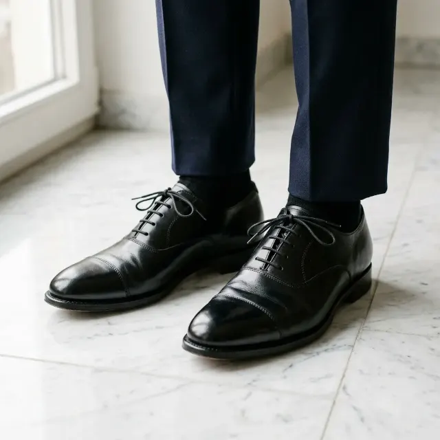 Black Leather Dress Shoes Model Photo