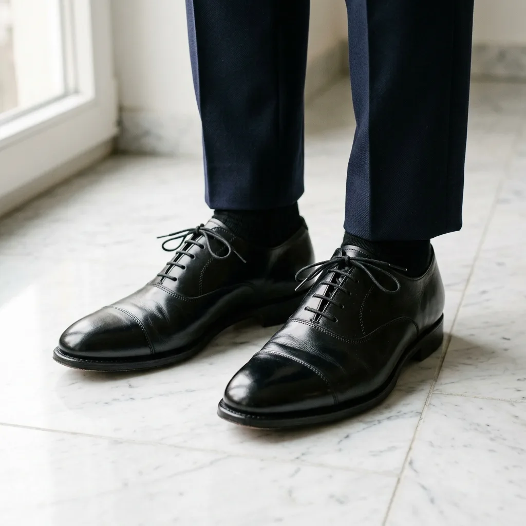 Black Leather Dress Shoes Model Photo