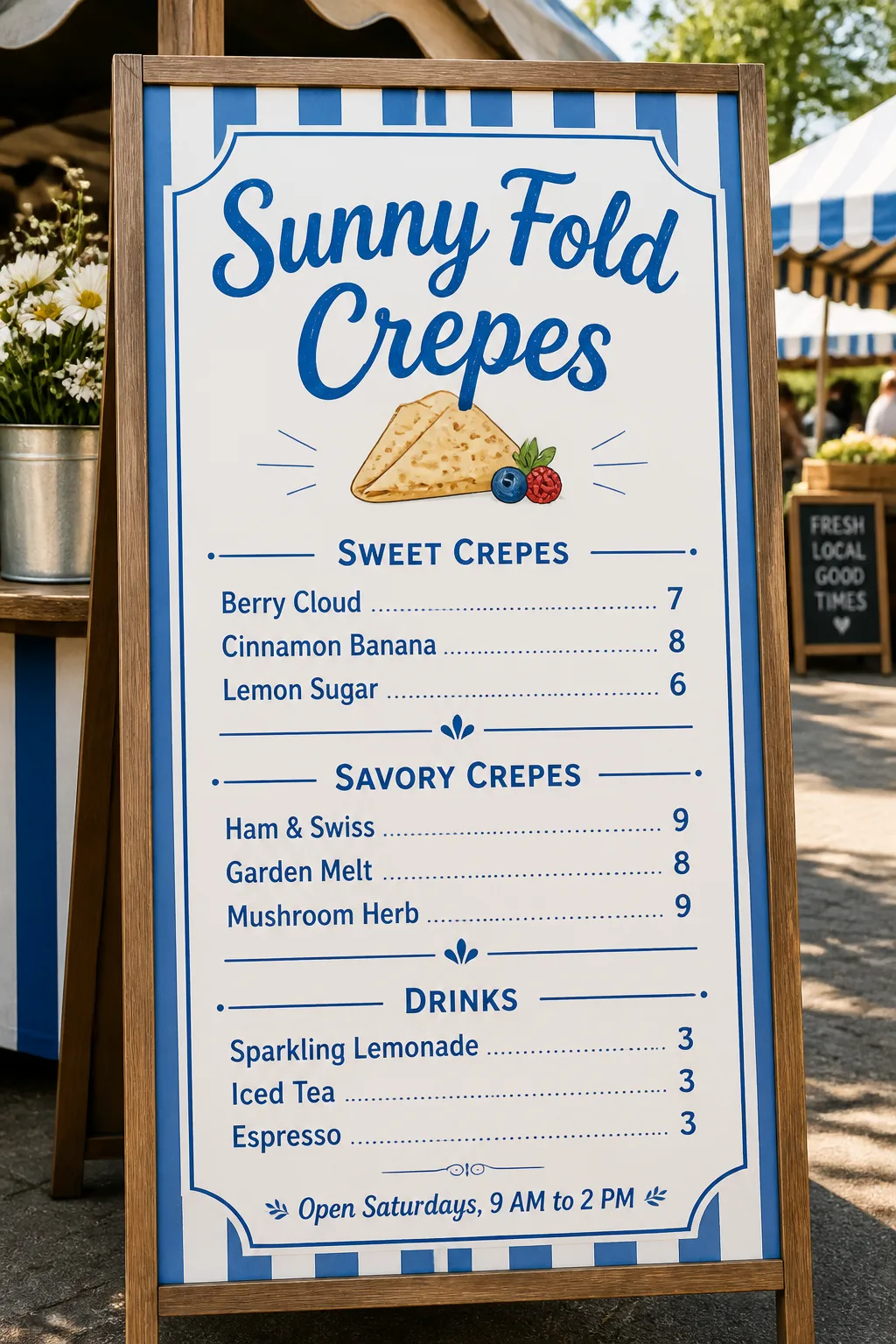 Blue And White Crepe Stand Menu Board