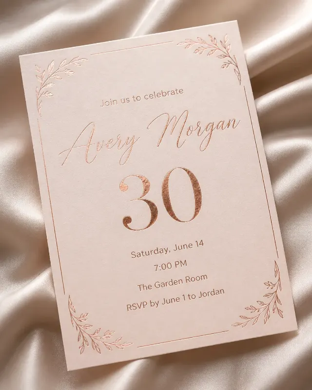 Blush Rose Gold 30th Birthday Invitation