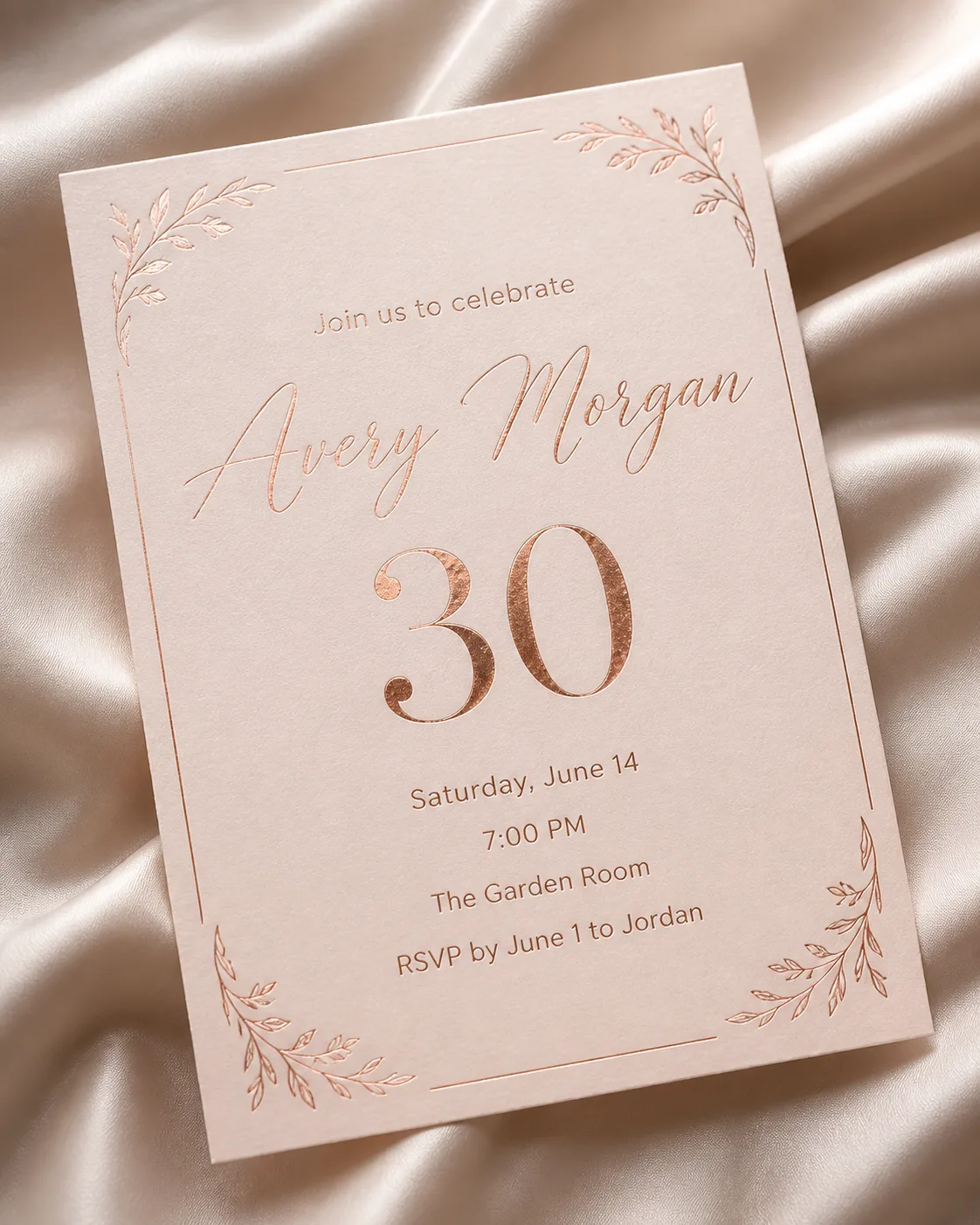 Blush Rose Gold 30th Birthday Invitation