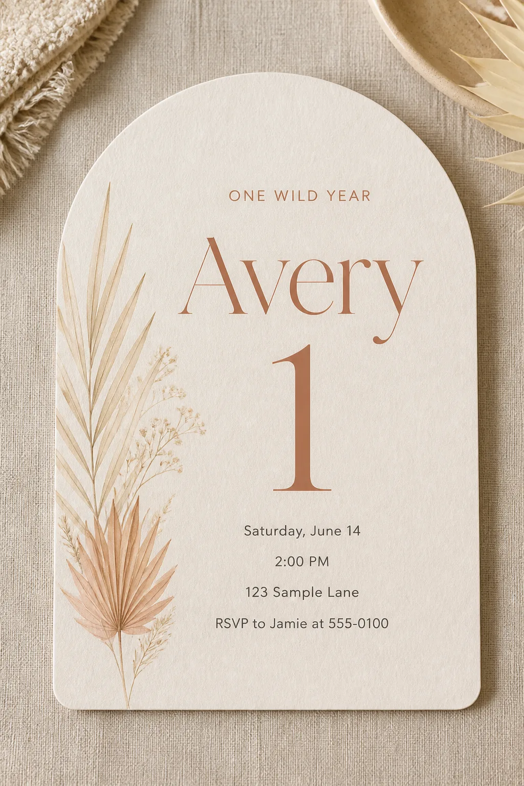 Boho Neutral Arch First Birthday Invitation