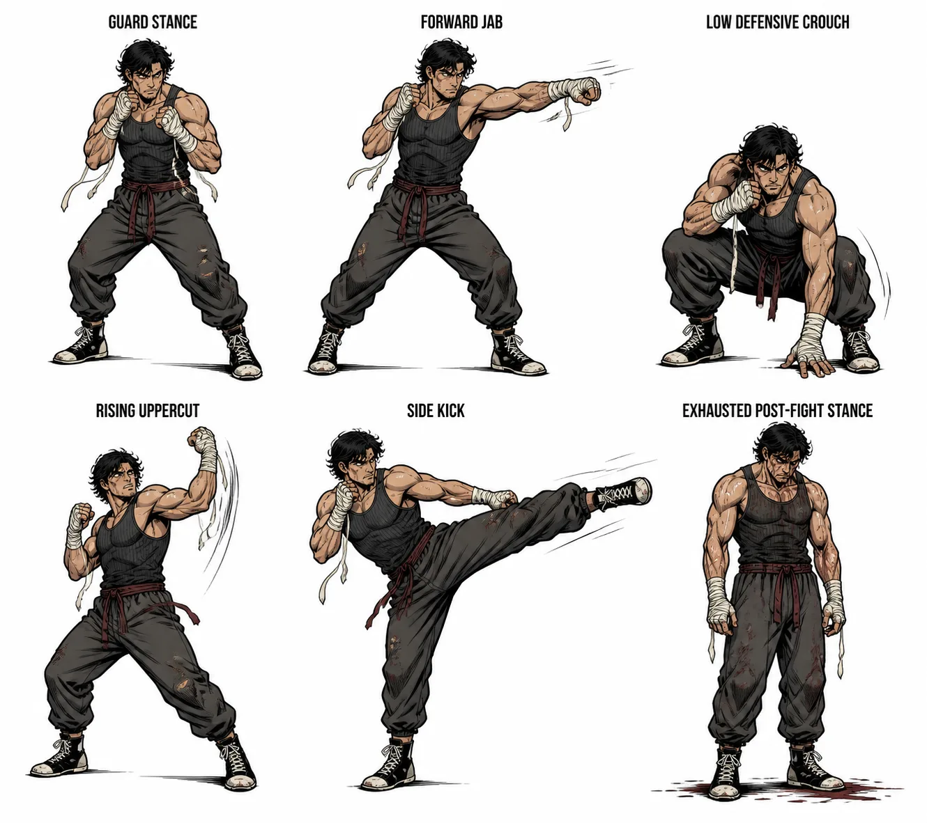 Bold Comic Street Fighter Pose Sheet