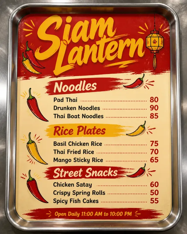 Bold Thai Street Food Menu Design