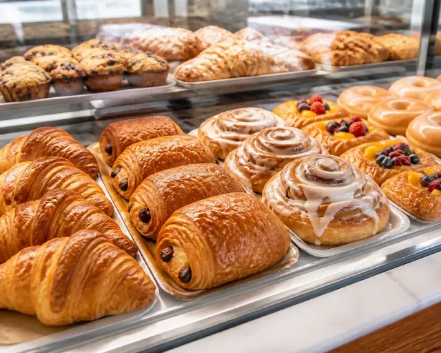 Bright Bakery Pastry Display Case Photo