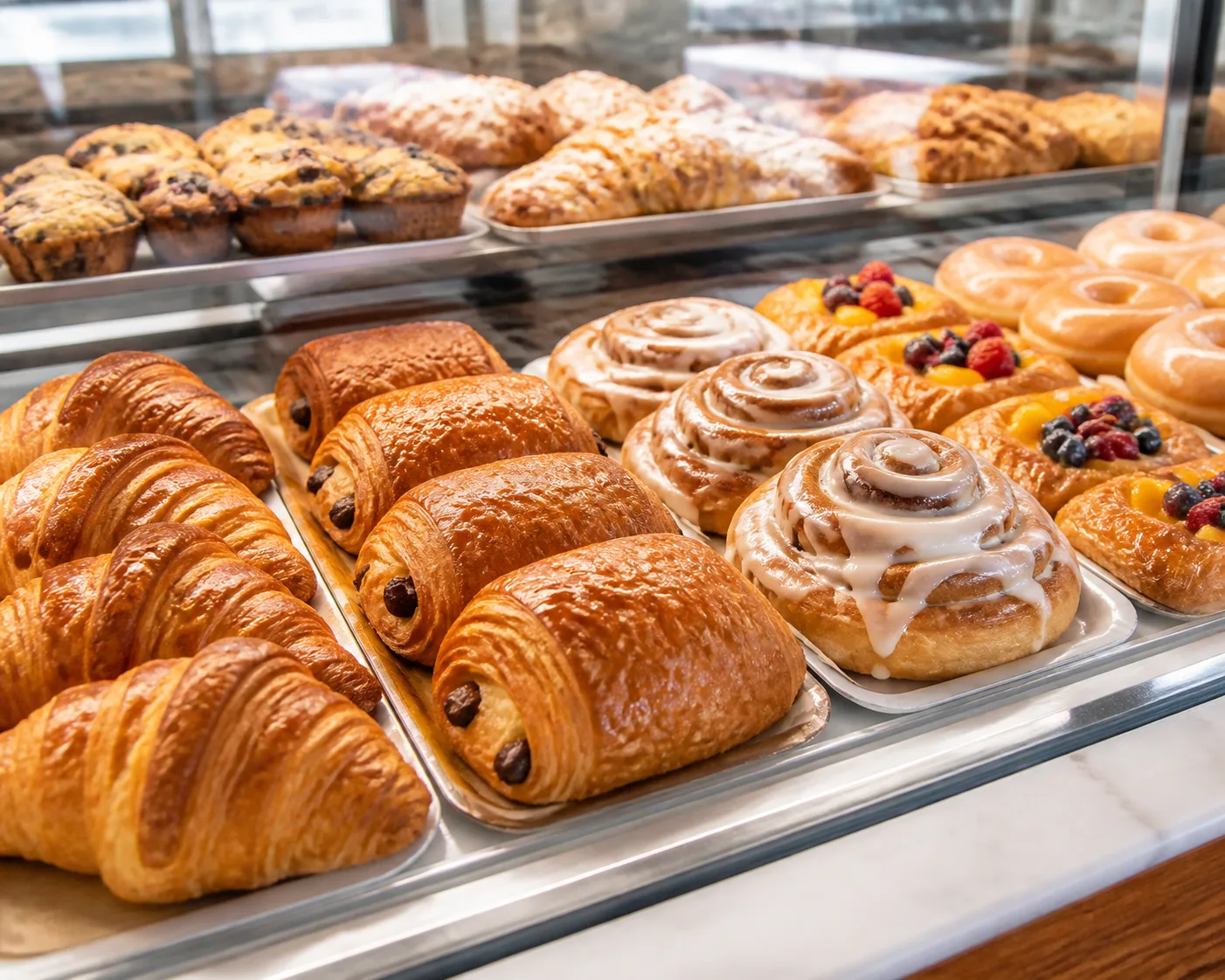 Bright Bakery Pastry Display Case Photo