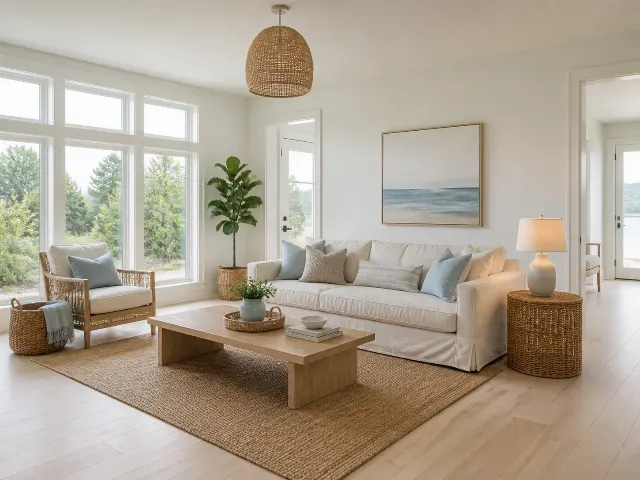 Bright Coastal Living Room Virtual Staging