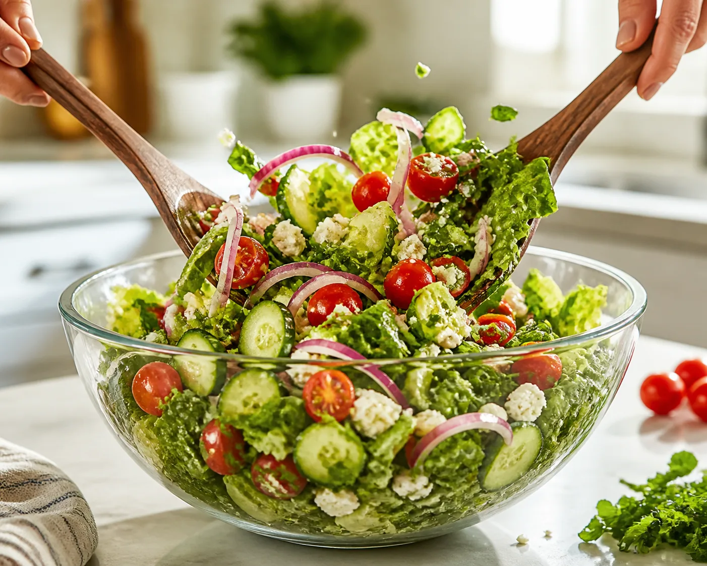 Bright Kitchen Salad Tossing Food Photo
