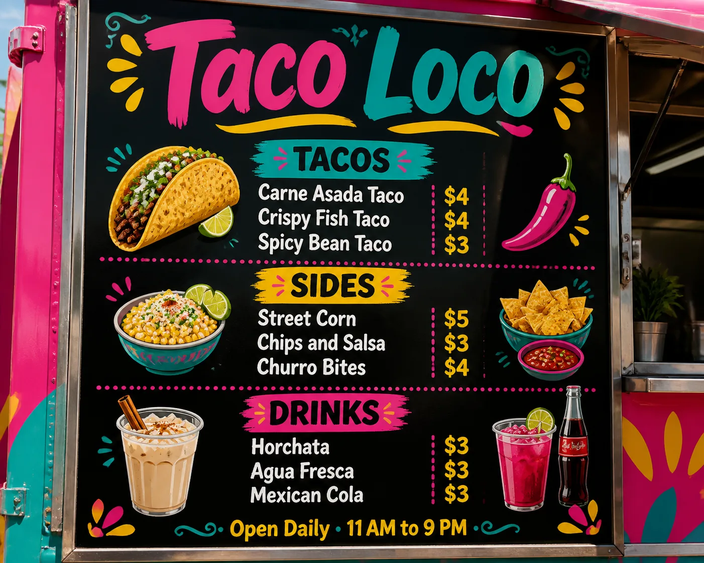 Bright Pink Taco Truck Menu Board