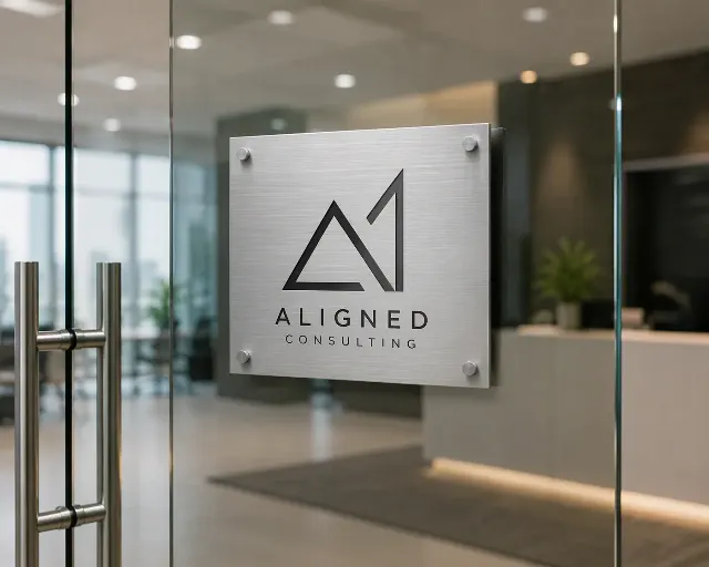 Brushed Aluminum Office Door Logo Mockup