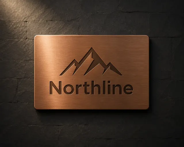 Brushed Copper Logo Plaque On Stone Wall