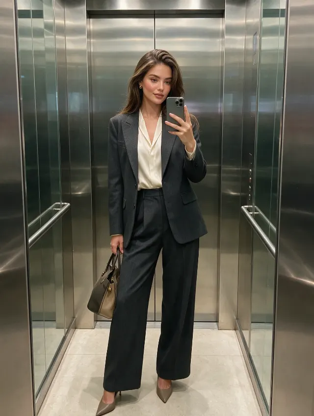 Business Chic Elevator Mirror Selfie