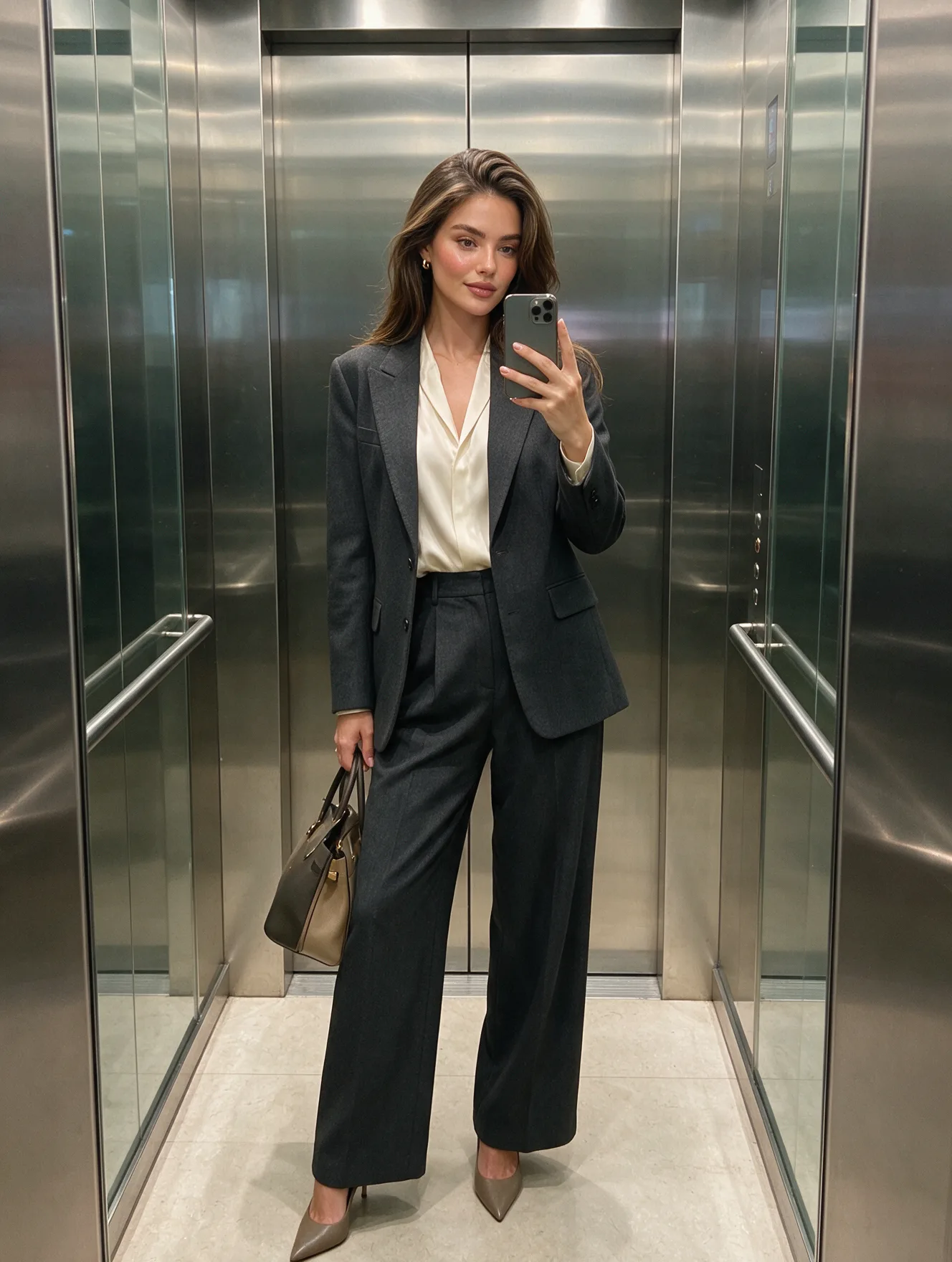 Business Chic Elevator Mirror Selfie