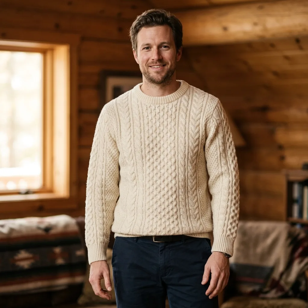Cable Knit Sweater Cabin Model Photo