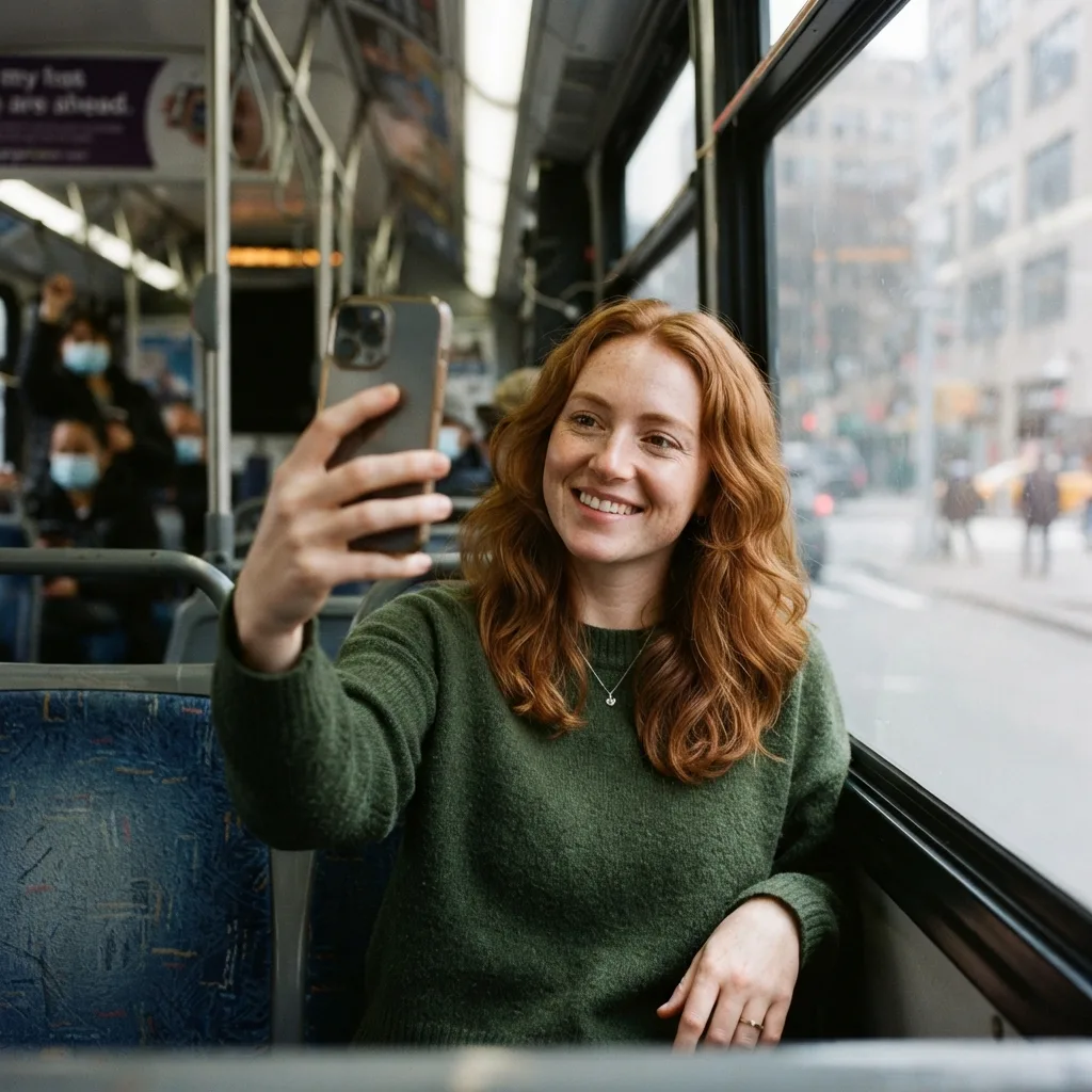 Candid Bus Window Selfie Portrait