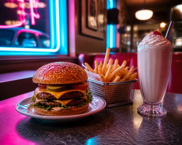 Candid Diner Burger And Milkshake Photo