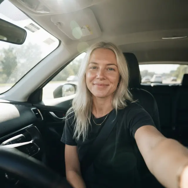 Candid Platinum Blonde Car Selfie