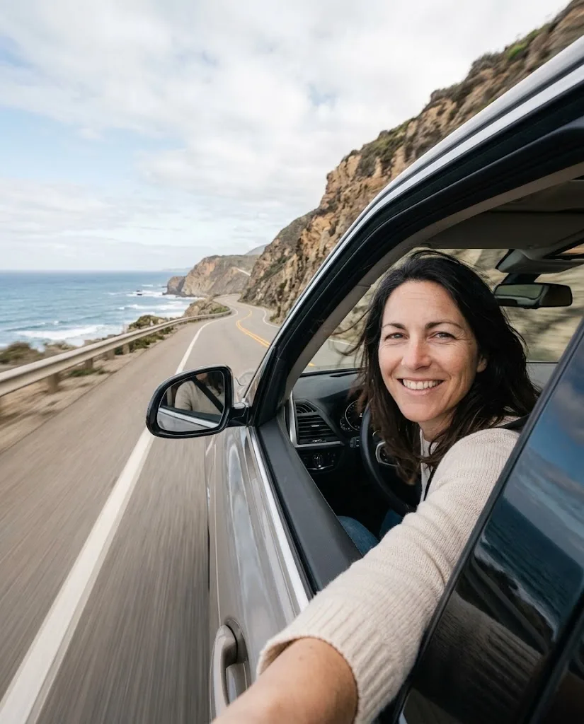 Candid Road Trip Car Selfie Photo