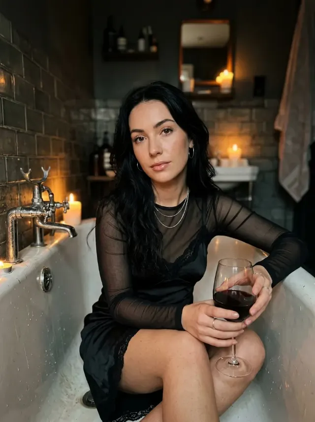 Candlelit Bathtub Slip Dress Portrait