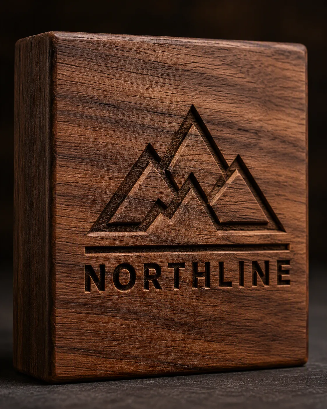 Carved Logo On Wood Block Mockup